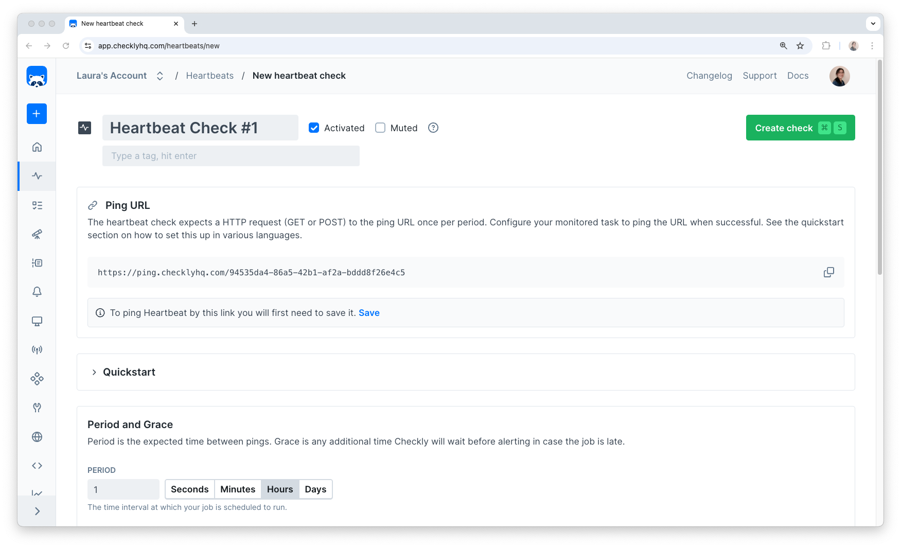 Heartbeat check create page