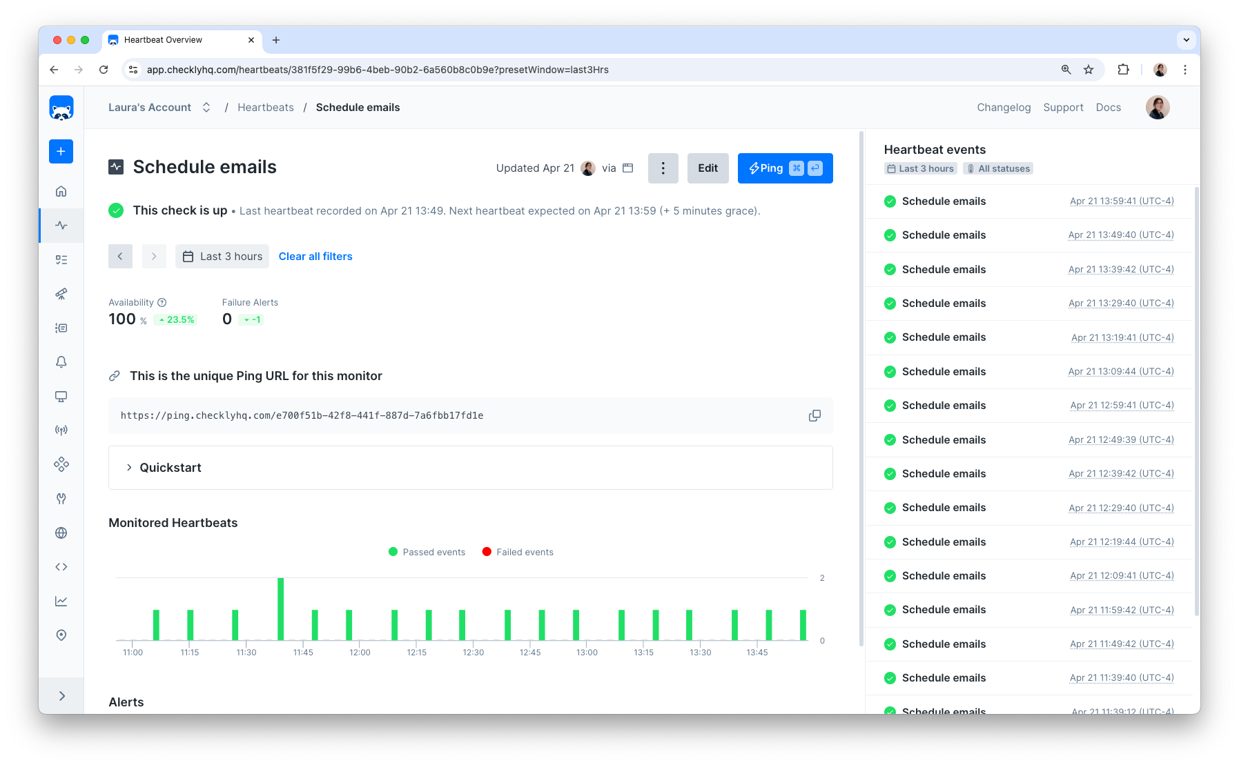 Heartbeat check overview page